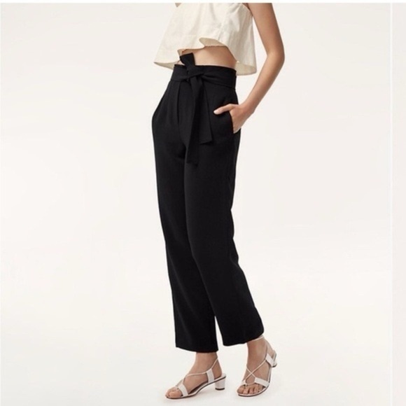 Wilfred Pants - Aritzia Wilfred Tie-Front Pants in black Crepette - High-Waist Pants - Size 4
